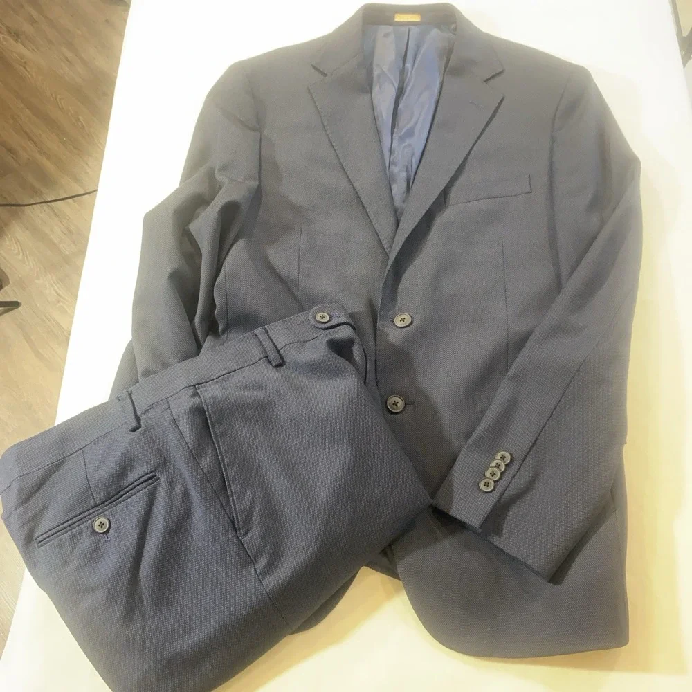 Joe by Joseph Abboud Organica Wool Blend Navy‎ Suit 42R 36W Pants Excellent